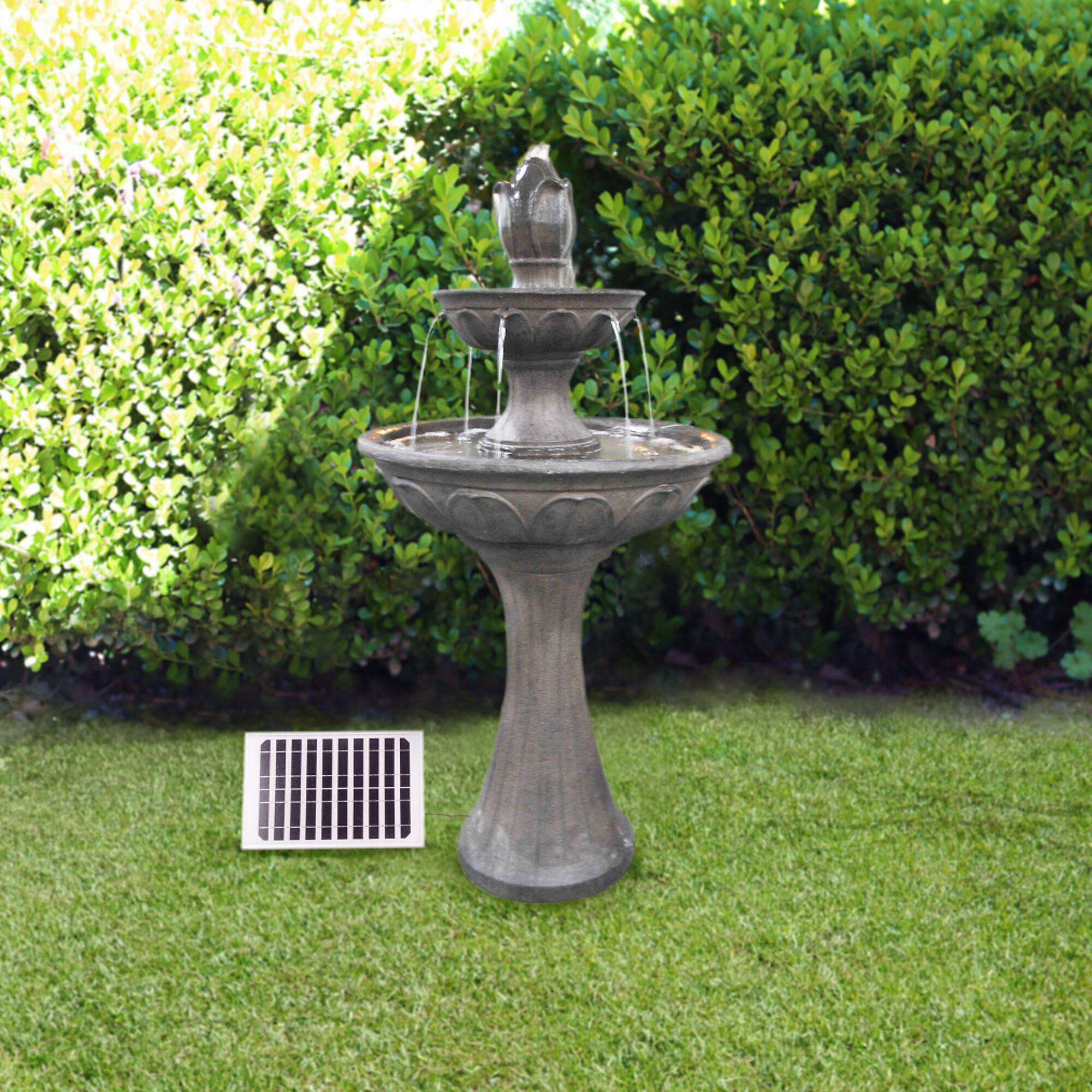 Alpine Corporation, Solar Gray Tiered Tulip Fountain, Power Cord Length 9.84 ft, Model# USA1158SLR